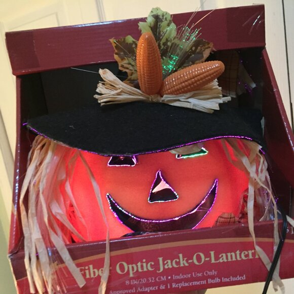 Fiber Optic Pumpkin Jack-O-Lantern Color Changing Jack O Lantern 8" W/Adapter  T - Picture 1 of 15
